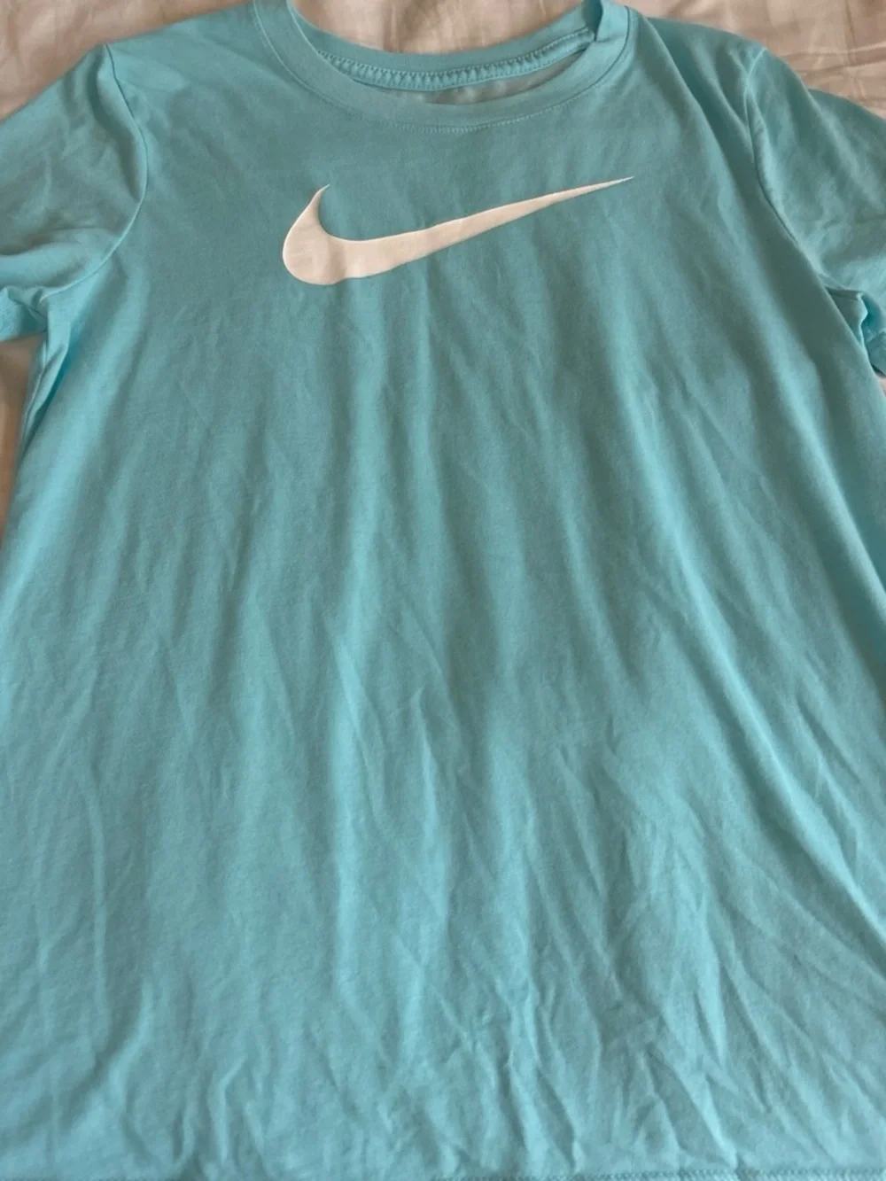 Nike Aqua Blue Crewneck Tee with White Swoosh